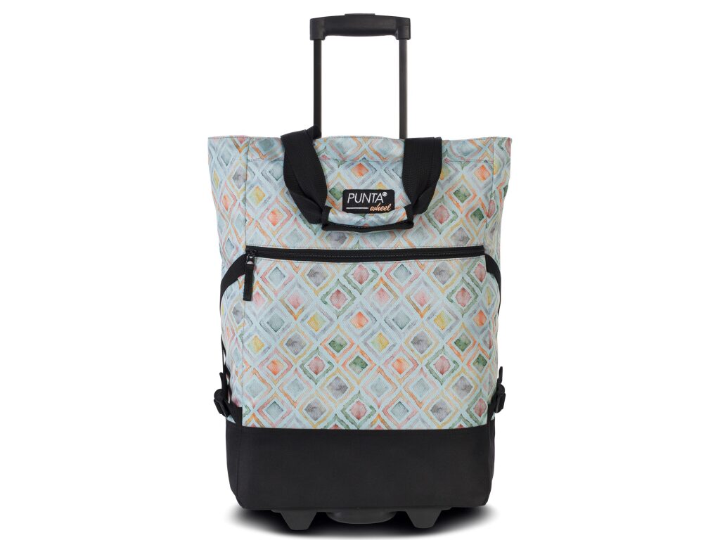 Nákupní taška na kolečkách Punta Wheel 10008-2301 v pastelových barvách s geometrickým vzorem