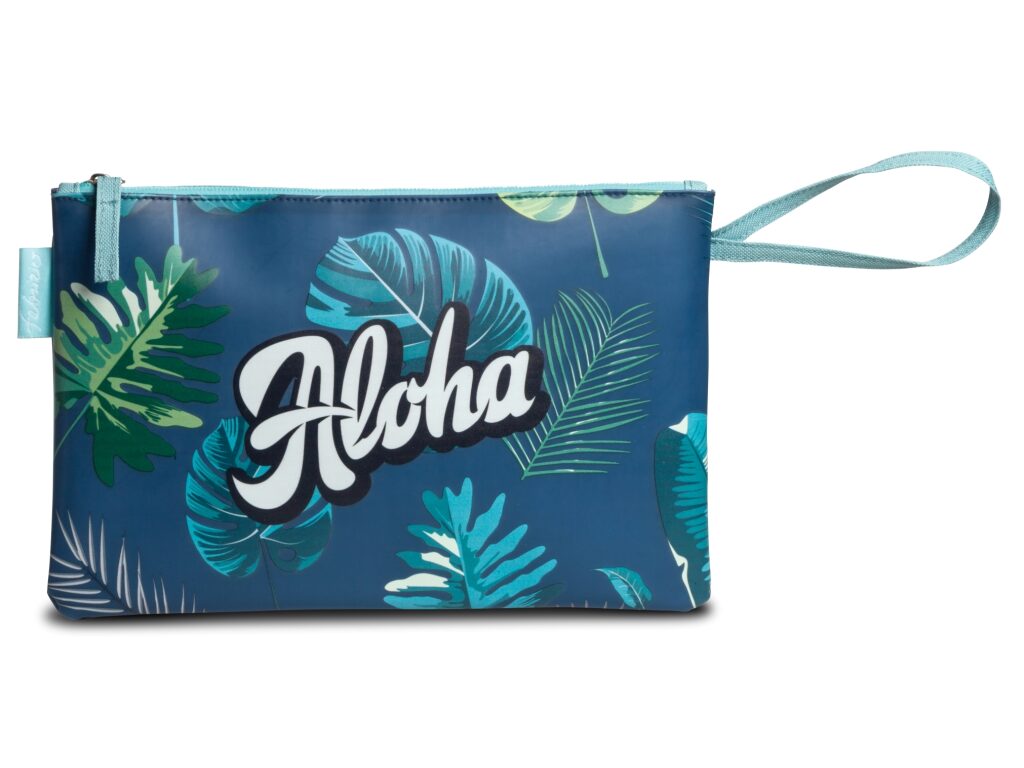 Fabrizio Bikini bag - taška na plavky Aloha 50419-0500 modrá s listy - přední strana