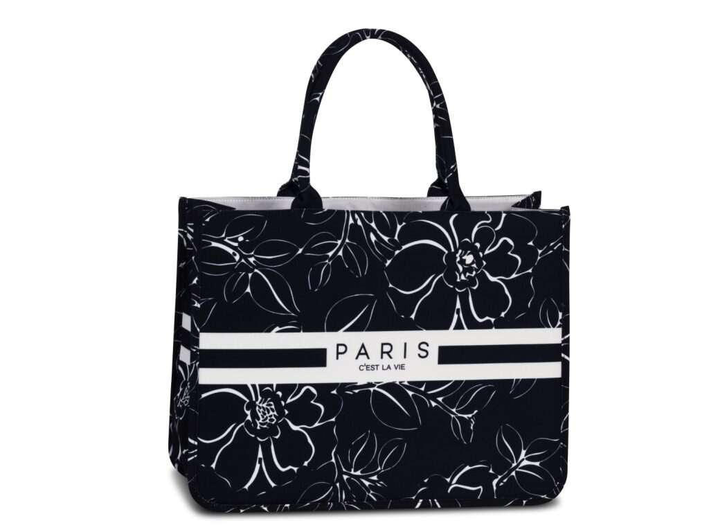 Fabrizio Letní shopper kabelka PARIS 50414-0100 černá s potiskem bílých květů