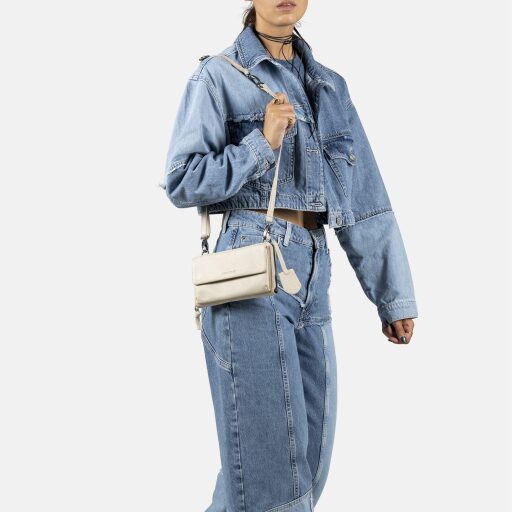 BURKELY Kožená kabelka na mobil - peněženka 2v1 Lush Lucy 1000535.38.01 smetanová na rameni