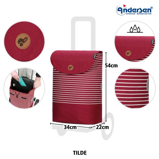 Andersen Nákupní taška na kolečkách do schodů SCALA SHOPPER TREPPENSTEIGER® TILDE 119-226-70 červená