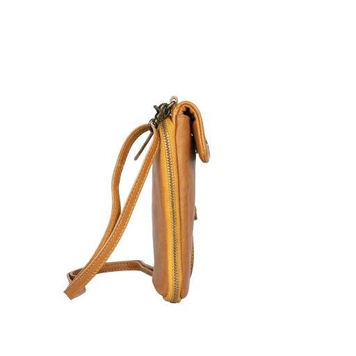 Bellicci Kožená kabelka na mobil CHERIE hořčicová BECH-42/150 MUS - boční pohled