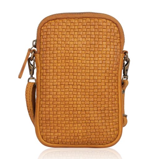 Bellicci Kožená kabelka na mobil EVERLY hořčicová BEEV-42/152 MUS přední strana