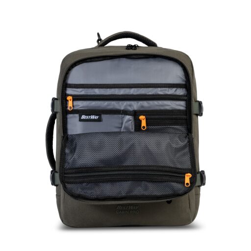 BestWay Cestovní batoh 40x30x20 cm Cabin Pro 40359-2600 olivový vnitřní přihrádky