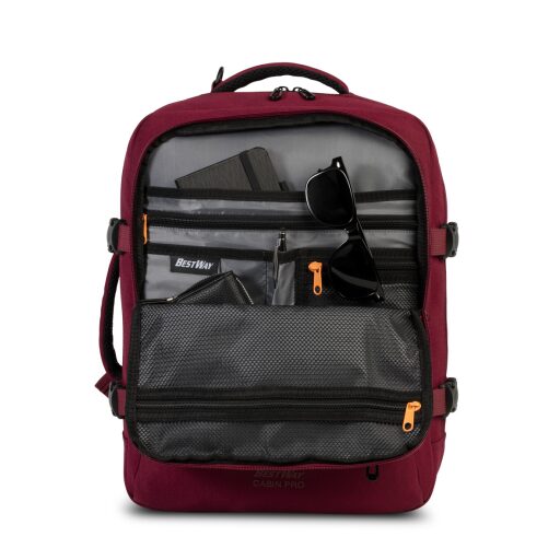 BestWay Cestovní batoh 40x30x20 cm Cabin Pro 40359-4800 vínově červený přihrádky