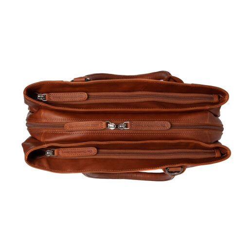 The Chesterfield Brand Dámská kožená business kabelka do ruky i přes rameno Passau C48.129831 koňaková - zipové přihrádky