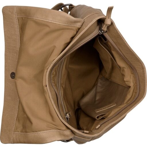 BURKELY Kožený kabelko-batoh Just Jolie 1000318.84.28 khaki - otevřená hlavní přihrádka A4 na zip
