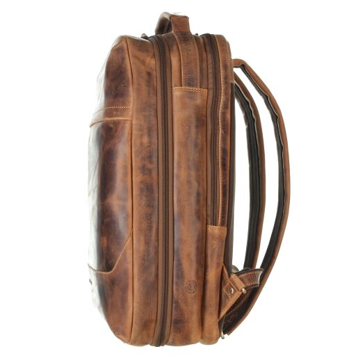 GREENBURRY XL kožený batoh na notebook Traveller 1691M-25 hnědý levá strana