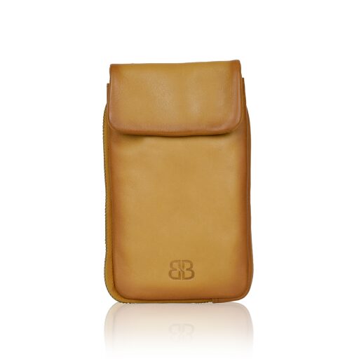 Bellicci Kožená kabelka na mobil KIA žlutáBEKI-42/150 YLW - přední strana taštičky