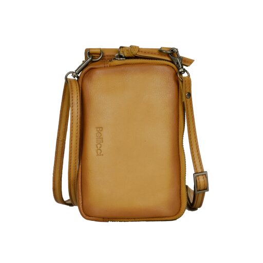 Bellicci Kožená kabelka na smartphone KIA žlutá BEKI-42/150 YELLOW - zadní strana kabelky, s ramenním páskem