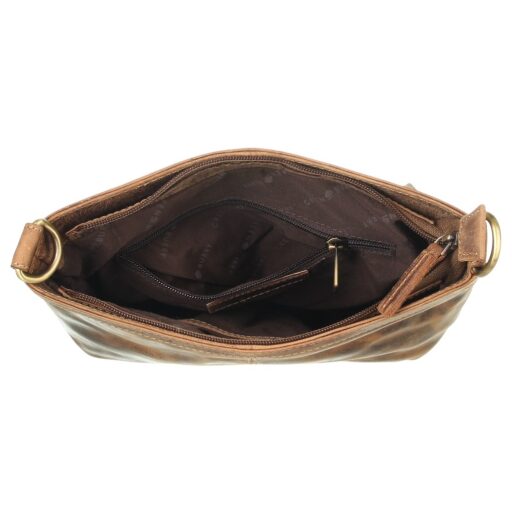 Greenburry kožená crossbody vintage kabelka Isabella 1655A-25 hnědá vnitřní přihrádka na zip