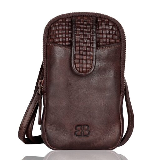Bellicci Kožená kabelka na mobil EMBERLY hnědá BEEV-42/155 DARK BROWN přední strana
