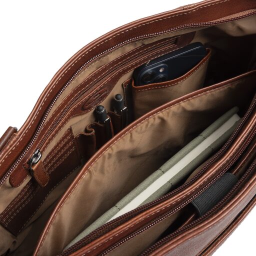 The Chesterfield Brand Kožená shopper kabelka na notebook 14" Alverino C38.022931 koňaková vnitřní přihrádky