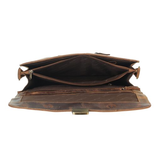 Greenburry kožená vintage aktovka Joshua 1709M-25 hnědá otevřená