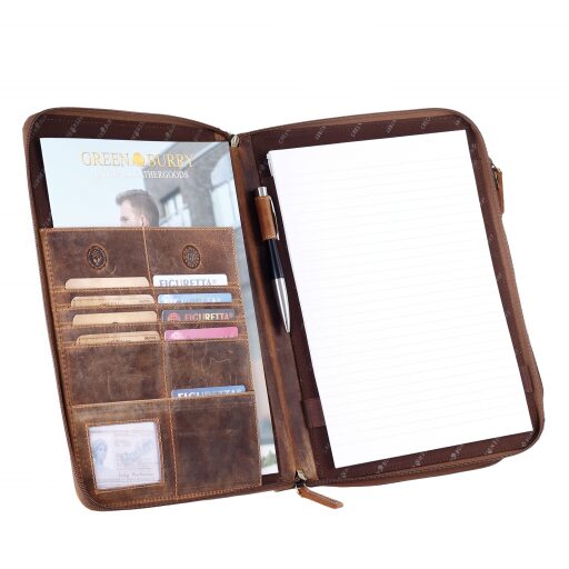 Greenburry Kožené pouzdro na notebook / spisovka na A4 Paul 1721B-25 hnědá otevřené