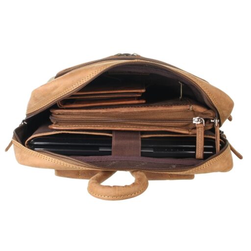 Greenburry kožený batoh na notebook Wildgrain hnědý otevřený
