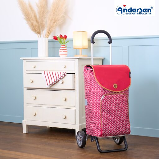 Andersen Nákupní taška na kolečkách SCALA SHOPPER® PLUS Famke 133-174-70 červená se vzorem image