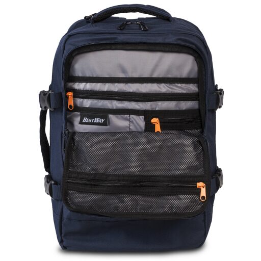 BestWay Cestovní batoh 40x25x20 cm Cabin Pro Small 40328-0600 modrý - přední přihrádka s organizérem
