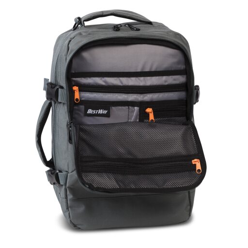 BestWay Cestovní batoh 40x25x20 cm Cabin Pro Small 40328-5800 šedý - přední přihrádka s organizérem