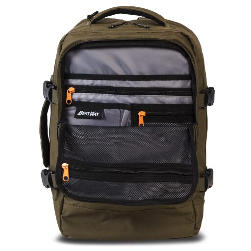 BestWay Cestovní batoh 40x25x20 cm Cabin Pro Small 40328-2600 zelený - přední přihrádka s organizérem