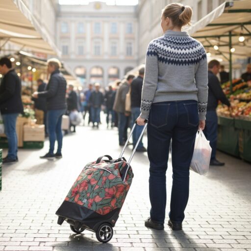 PUNTA wheel Velká nákupní taška na kolečkách 10303-2614 zeleno-oranžová s květy v ruce