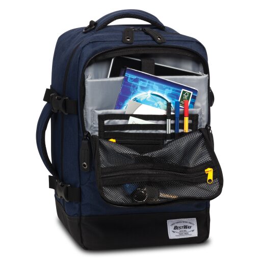 BestWay Cestovní batoh 40x25x20 cm Cabin Pro Small 40290-0600 tmavě modrý vnitřní přihrádky