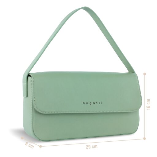 Dámská kabelka s klopou Bugatti Almata mátově zelená 49666057 přední strana s rozměry