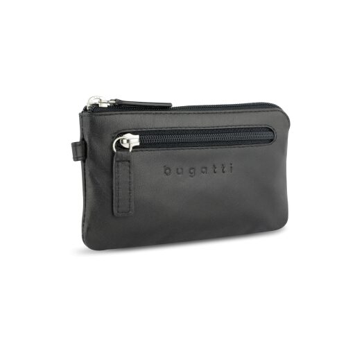 Bugatti Super Slim Key Case - kožená klíčenka / pouzdro na klíče RFID 49190601 černé přední strana
