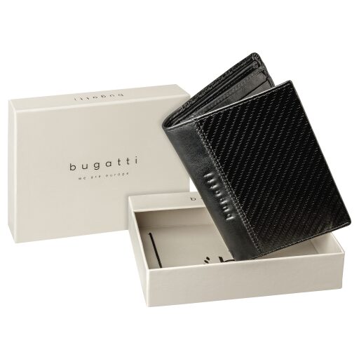Bugatti Pánská kožená peněženka na výšku RFID Comet 49220001 černá v dárkové krabičce