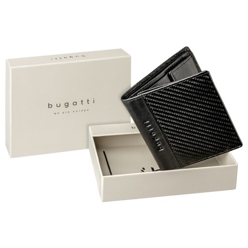 Bugatti Pánská kožená peněženka na výšku RFID Comet 49220501 černá v dárkové krabičce