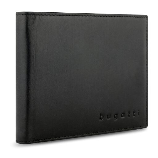 Pánská kožená peněženka Bugatti Super Slim Wallet With Flap RFID 49190201 černá - pření strana