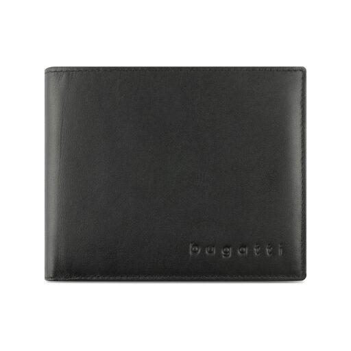 Bugatti Pánská kožená peněženka Super Slim Horizontal Classic Horizontal Wallet With Flap 49190201 černá - pření strana