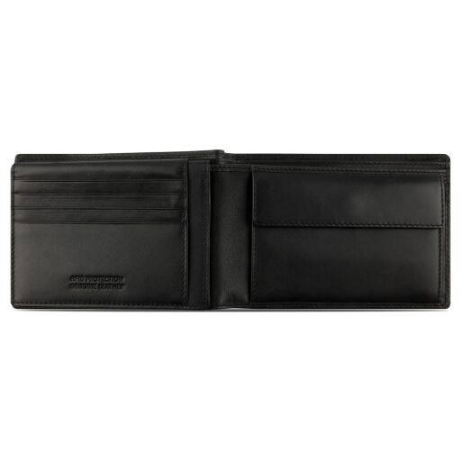 Pánská kožená peněženka s klopou Bugatti Super Slim Wallet With Flap RFID 49190301 černá - přihrádka na mince