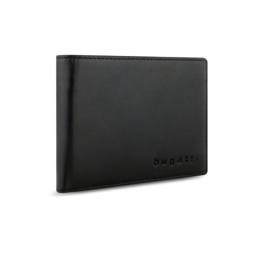 Pánská kožená peněženka RFID Bugatti Super Slim Wallet With Flap 49190301 černá - boční pohled