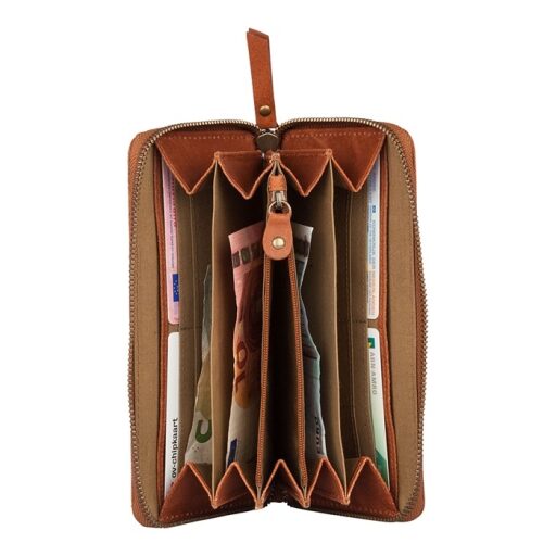 BURKELY Zipová kožená peněženka RFID Vintage Charly 9008405.22.24 koňaková vnitřní přihrádky