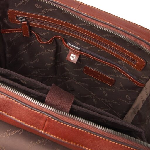 GUUS Kožený business batoh na notebook a tablet s RFID přihrádkou 42 9576 CO tmavý koňak Castelijn & Beerens - otevřený