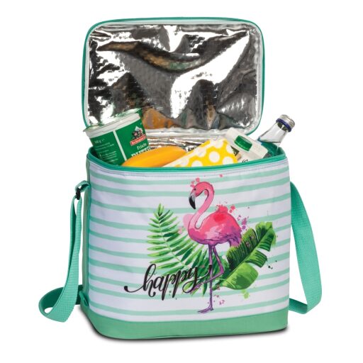 Fabrizio cooler bag - chladící taška Happy 50408-2300 světle zelená s plameňákem otevřená