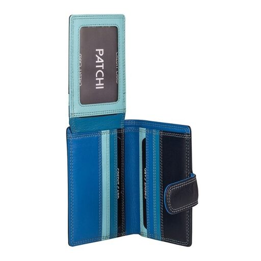 Kožená mini peněženka PATCHI 61 RFID WALLET 3001022.61.30 modrá / multicolor - přihrádky na doklady a karty