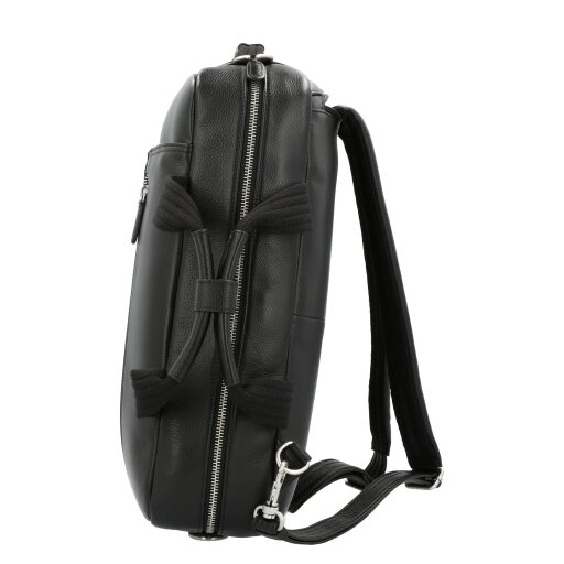 PICARD kožená business taška / batoh na notebook 2v1 Milano 9492 černá ze strany - s uchy a ramenními popruhy