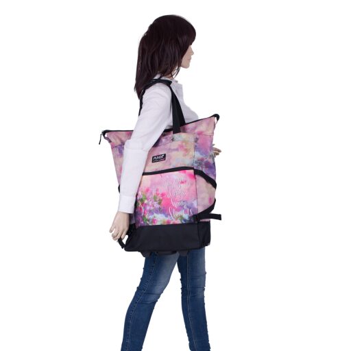 PUNTA wheel Nákupní taška na kolečkách 10008-9800 růžová s květinovým motivem na rameni