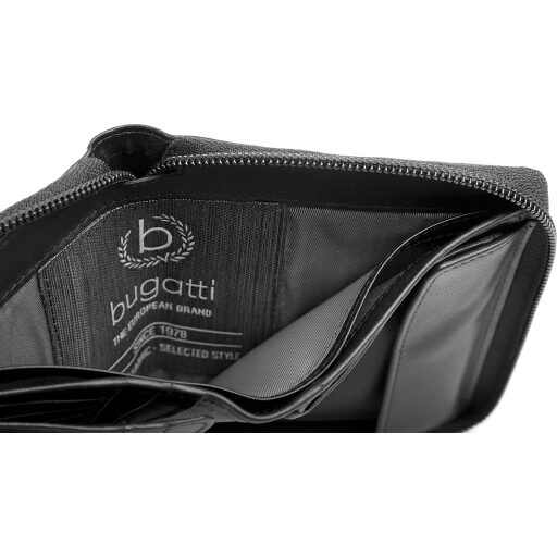 Bugatti zipová kožená peněženka PRIMO 49107701 černá logo