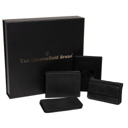 The Chesterfield Brand Dárkový set pro muže - černá peněženka, pouzdro na pas, klíčenka a pouzdro na brýle